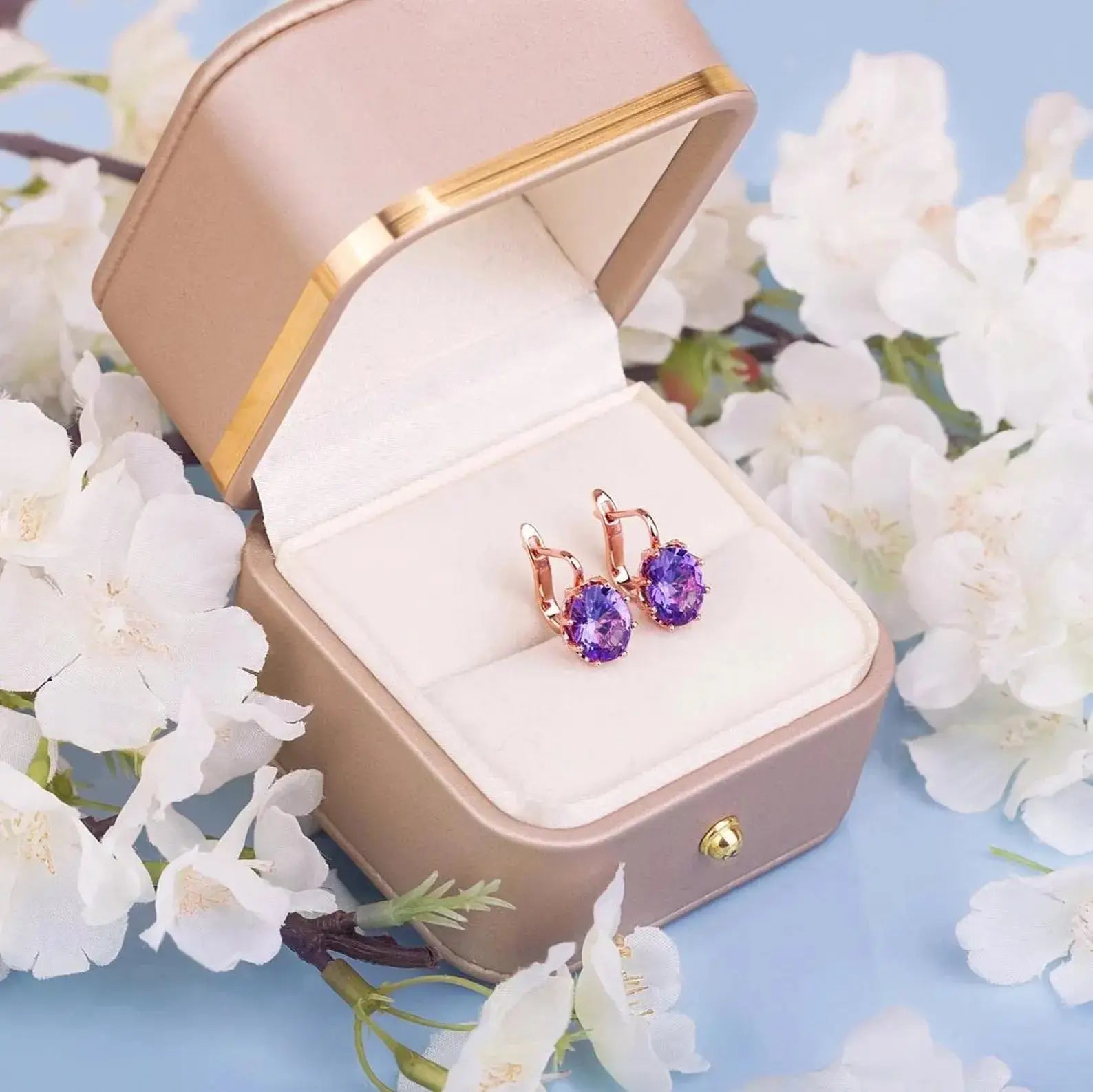 Amethyst vintage earrings in the box