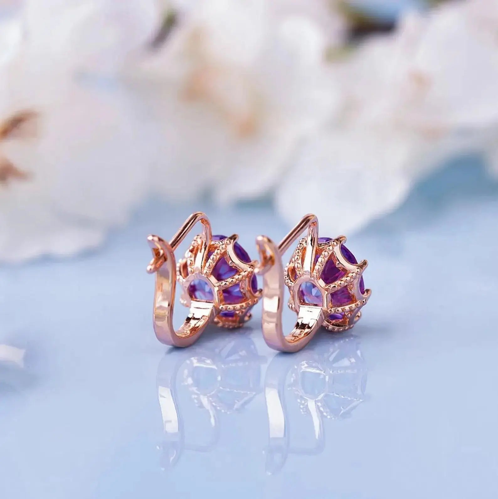 Amethyst vintage earrings from behind