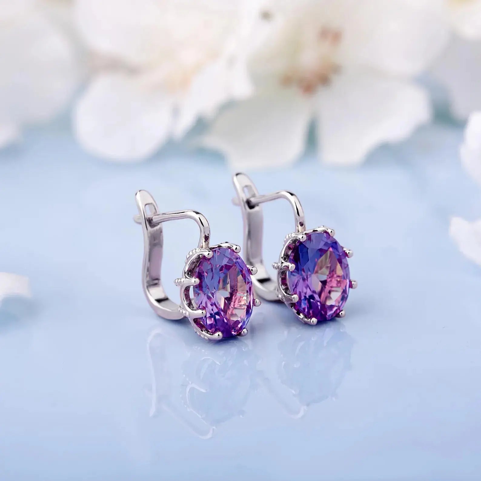 Silver gold Amethyst vintage earrings