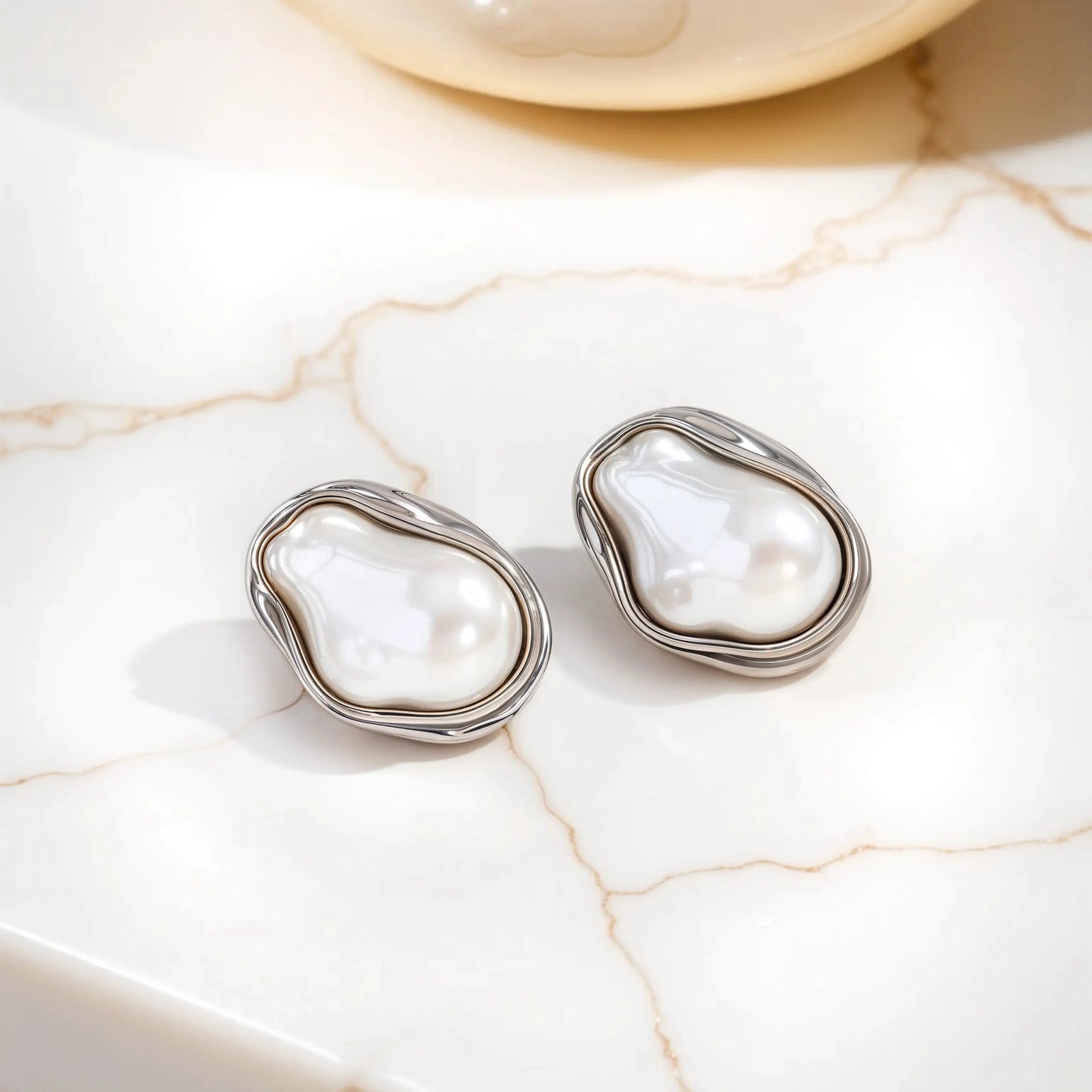 Big pearl earrings 18K White Gold Earrings Starry Cradles 99.00