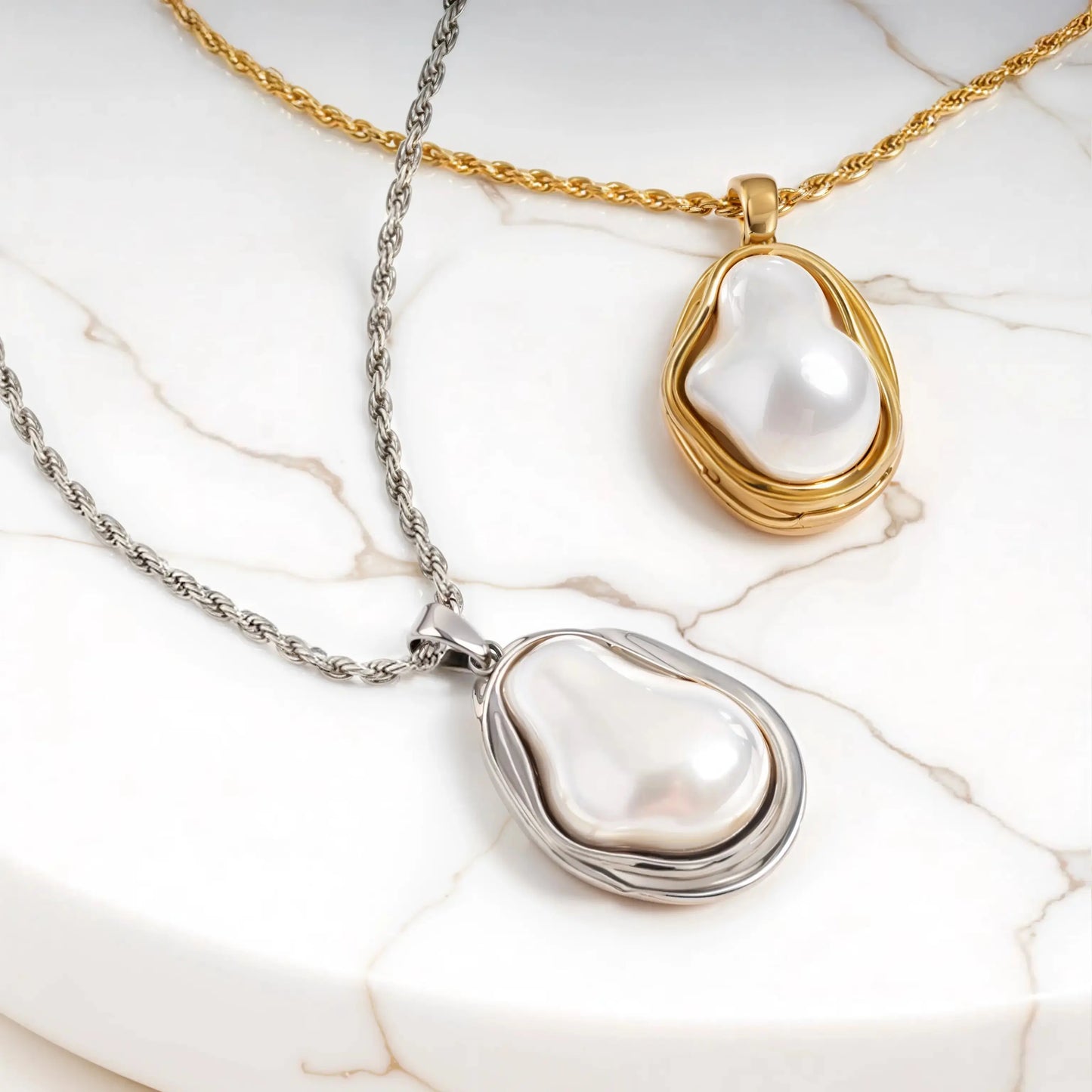 Big pearl necklace 18K White Gold Necklaces Starry Cradles 99.00