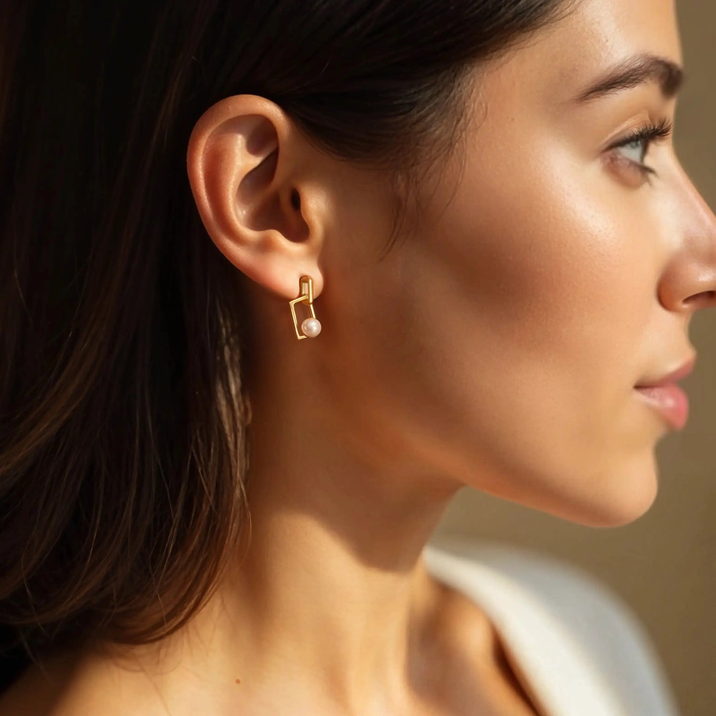 Geometric Pearl drop earrings Earrings Starry Cradles