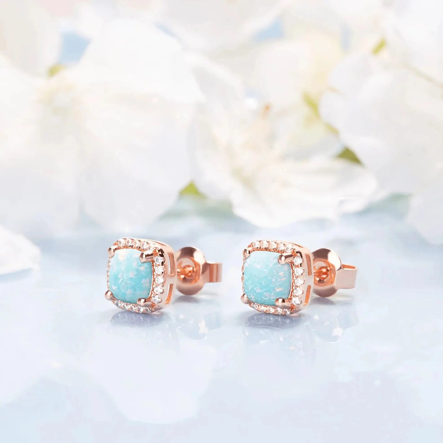 Green Opal square studs