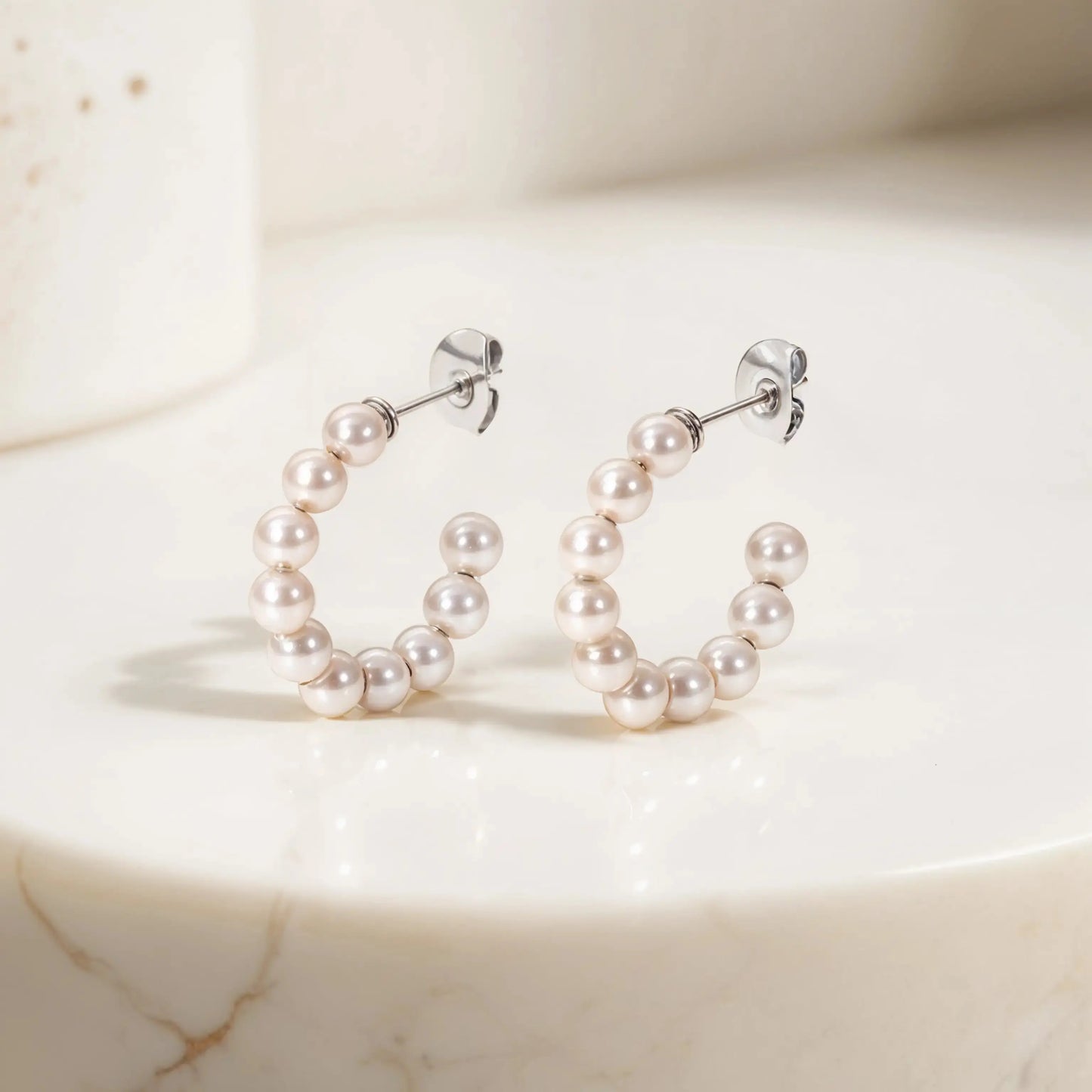 Pearl earrings 18K-White-Gold Earrings Starry Cradles 61.00