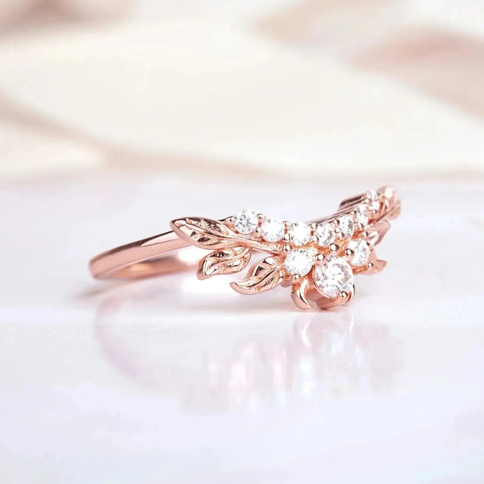 Yellow gold ring with moissanite twig