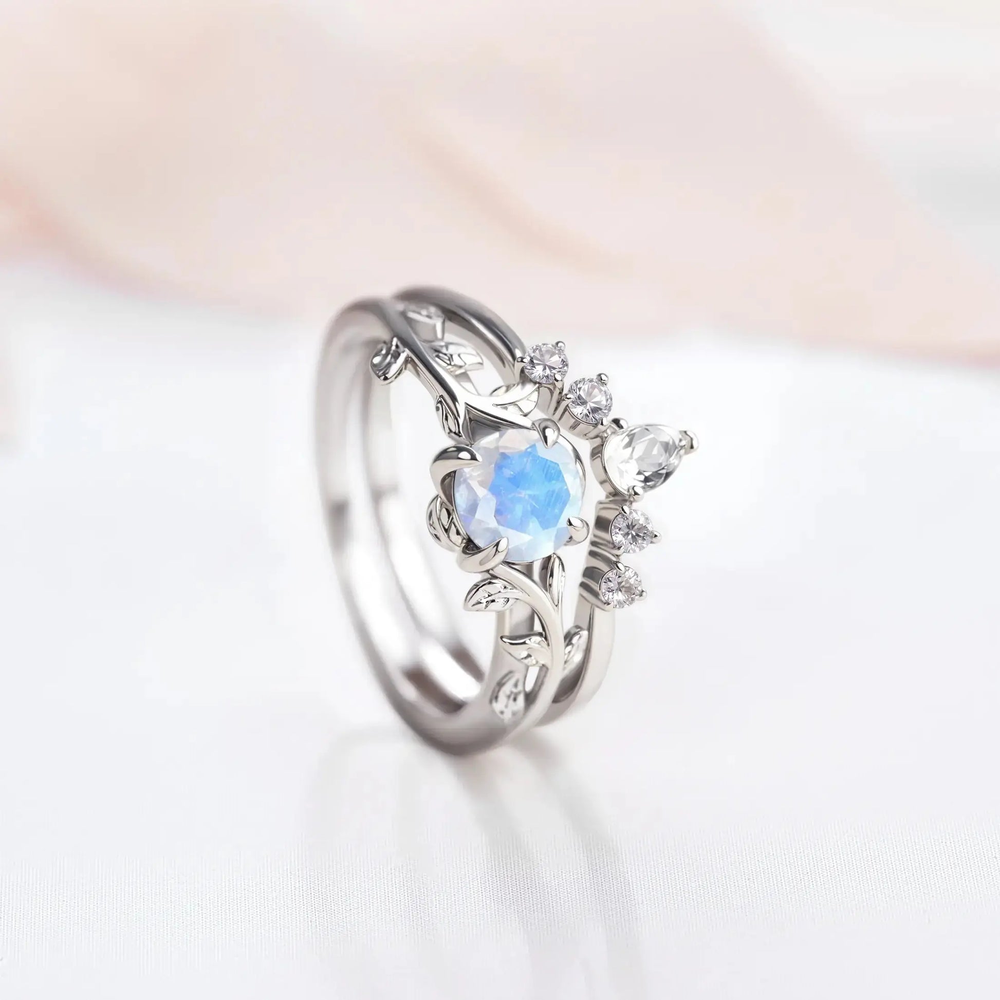 Twig Moonstone & Topaz ring set   Rings Starry Cradles