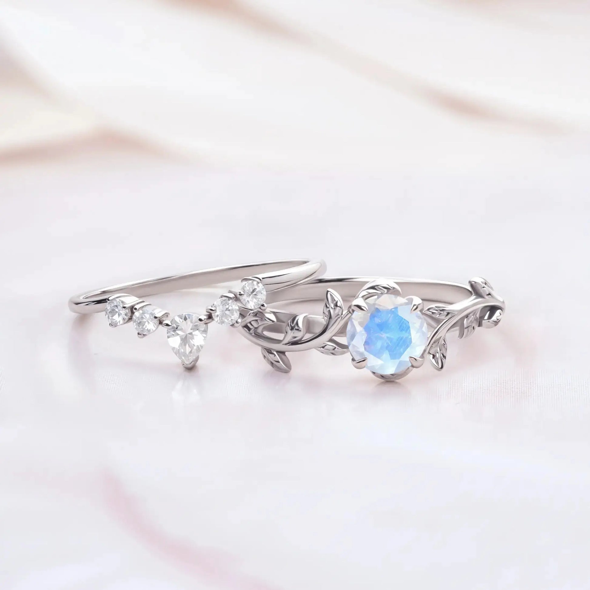 Twig Moonstone & Topaz ring set   Rings Starry Cradles