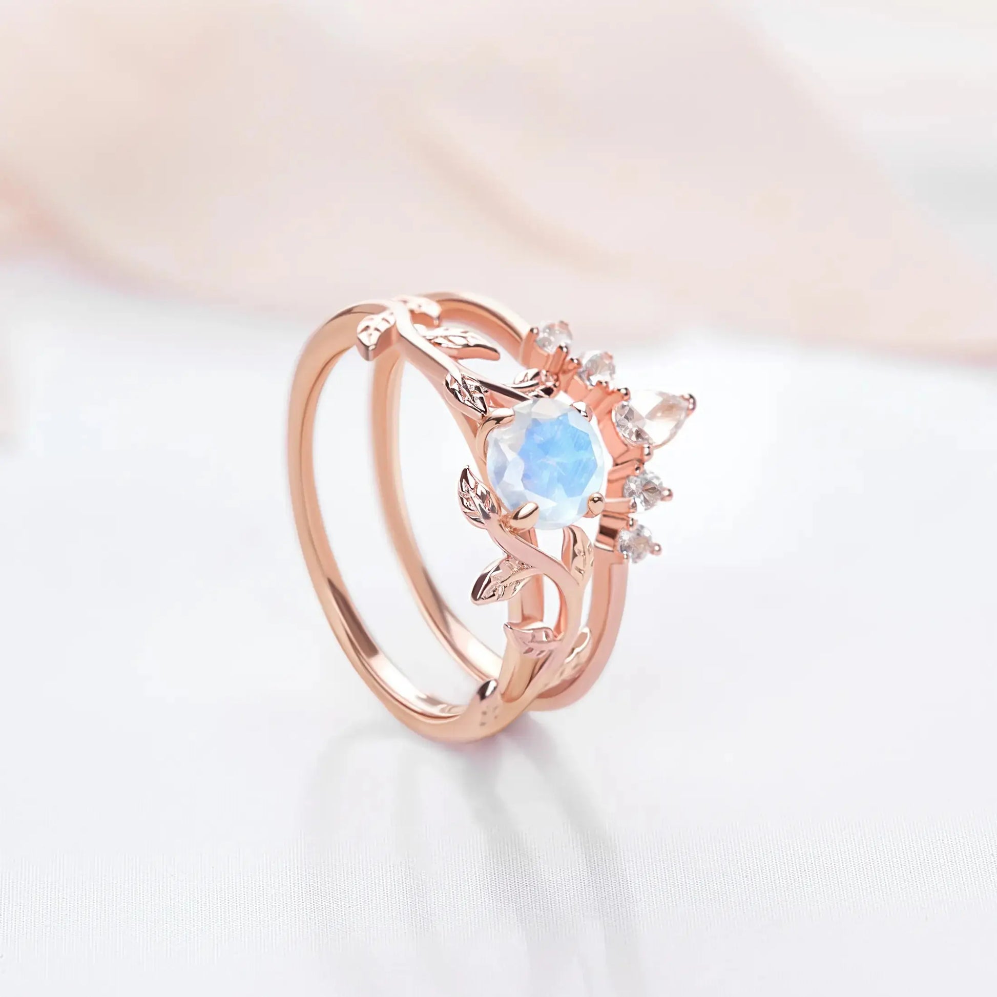 Twig Moonstone & Topaz ring set   Rings Starry Cradles