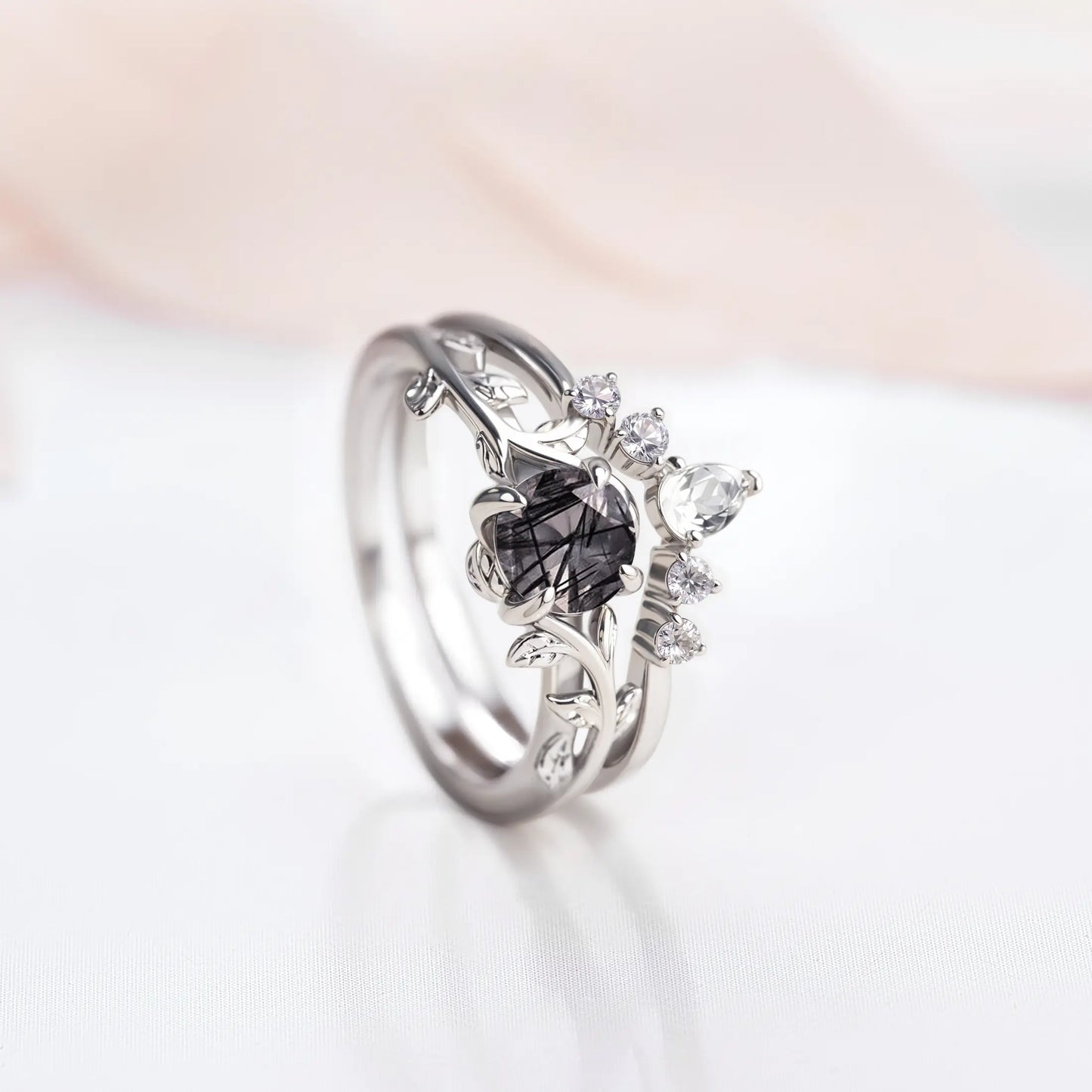 Twigs ring set with Black Quartz and Topaz