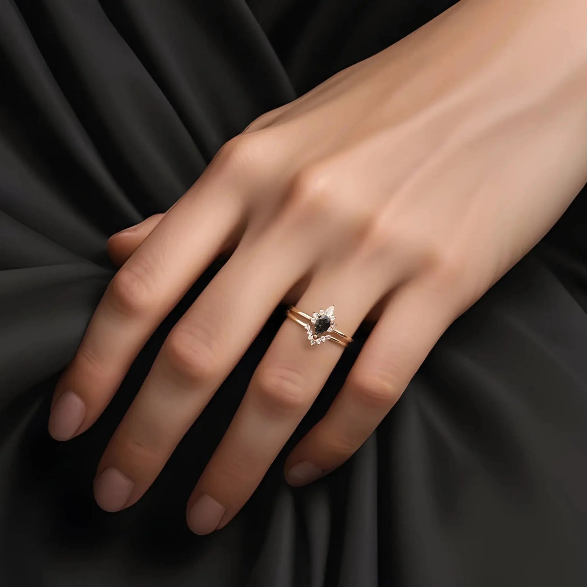 Wedding Ring Set with Black Quartz (Eridanus)   Rings Starry Cradles