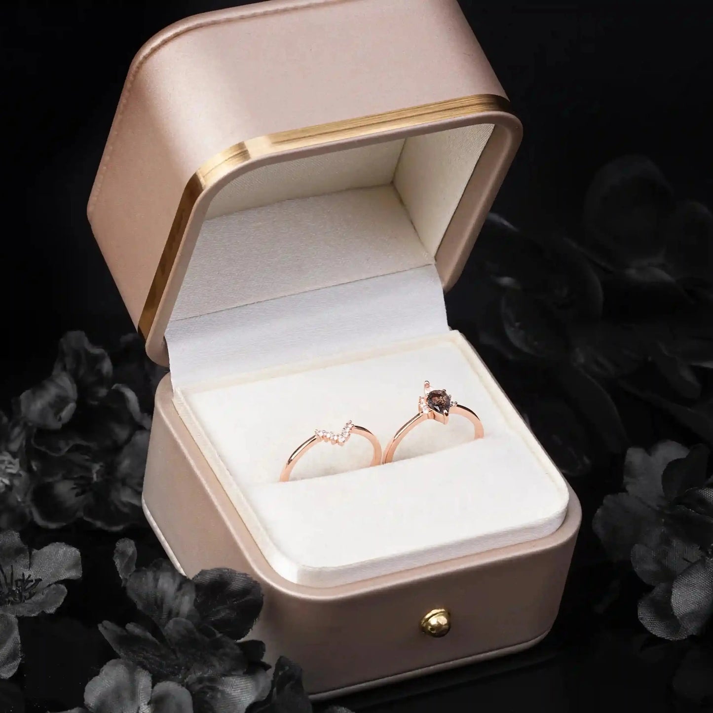 Wedding Ring Set with Black Quartz (Eridanus)   Rings Starry Cradles