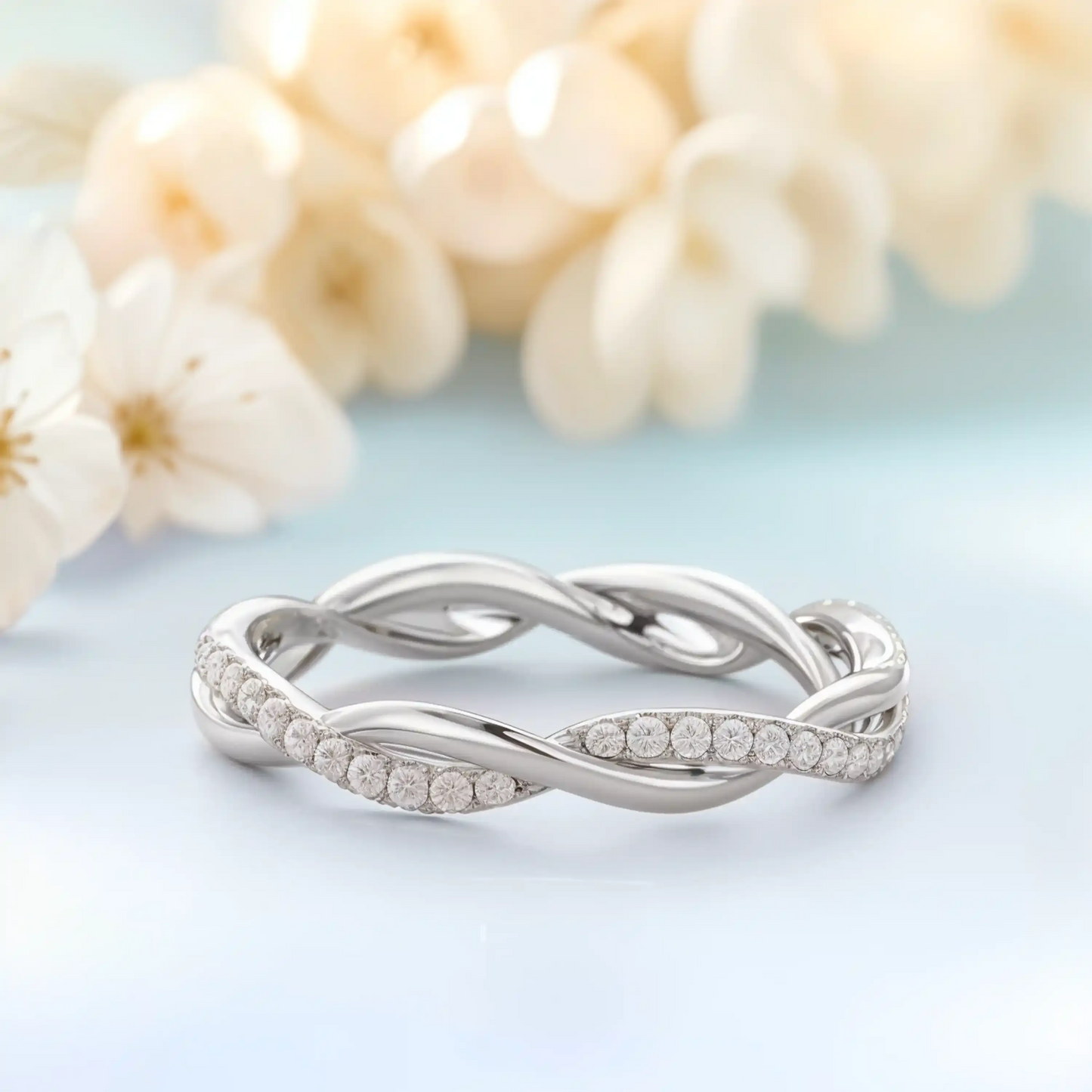 White Zircon ring made from silver plated with white gold