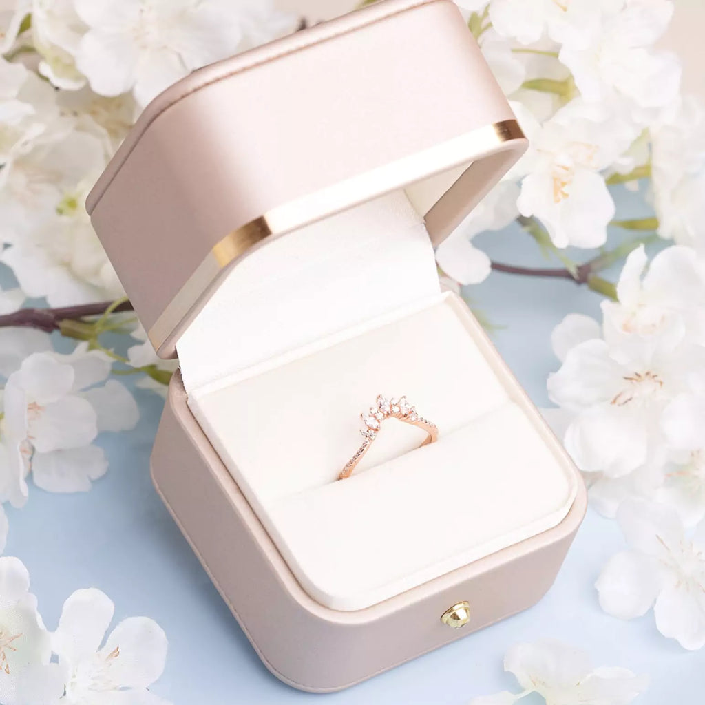 Moissanite crown ring in a box