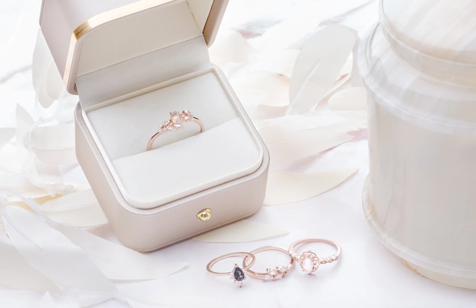 Ring with opal gemstone in a box