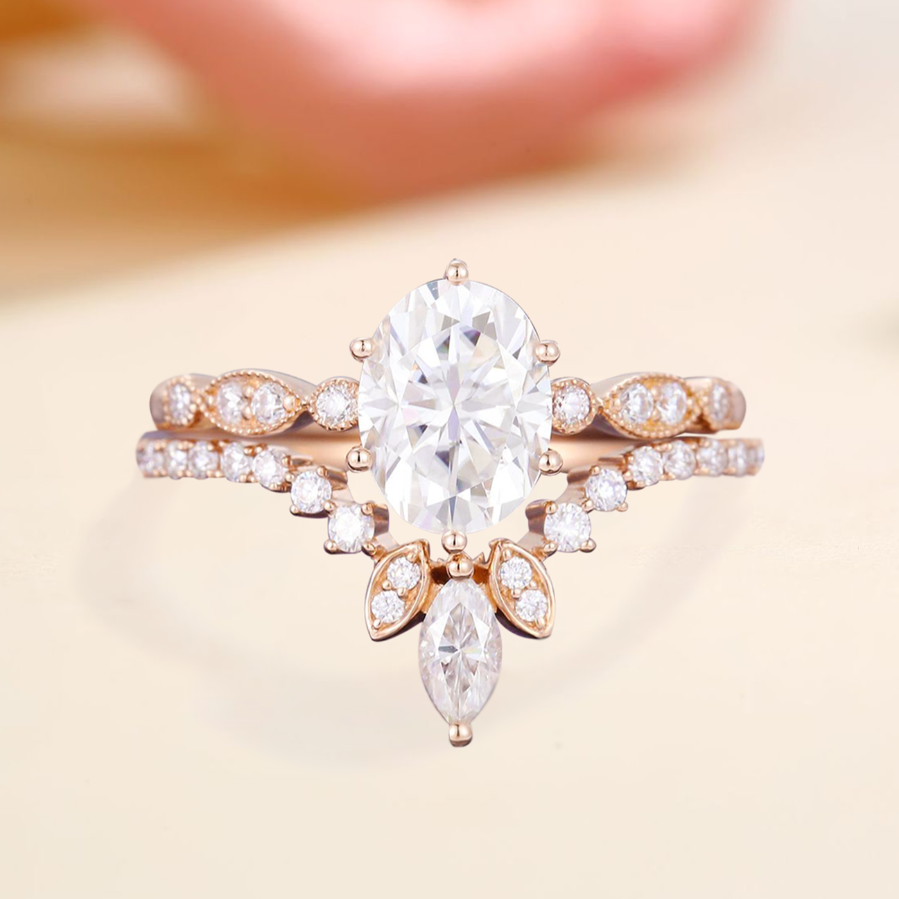 Two rings with a White Topaz as a main stone and White Topaz as side stones