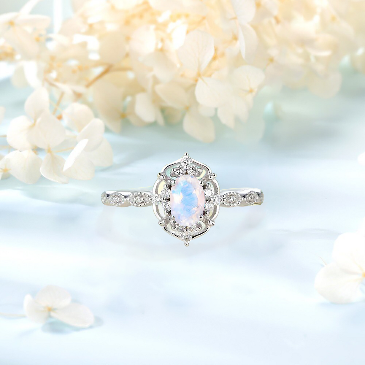 Moonstone & White Zircon ring
