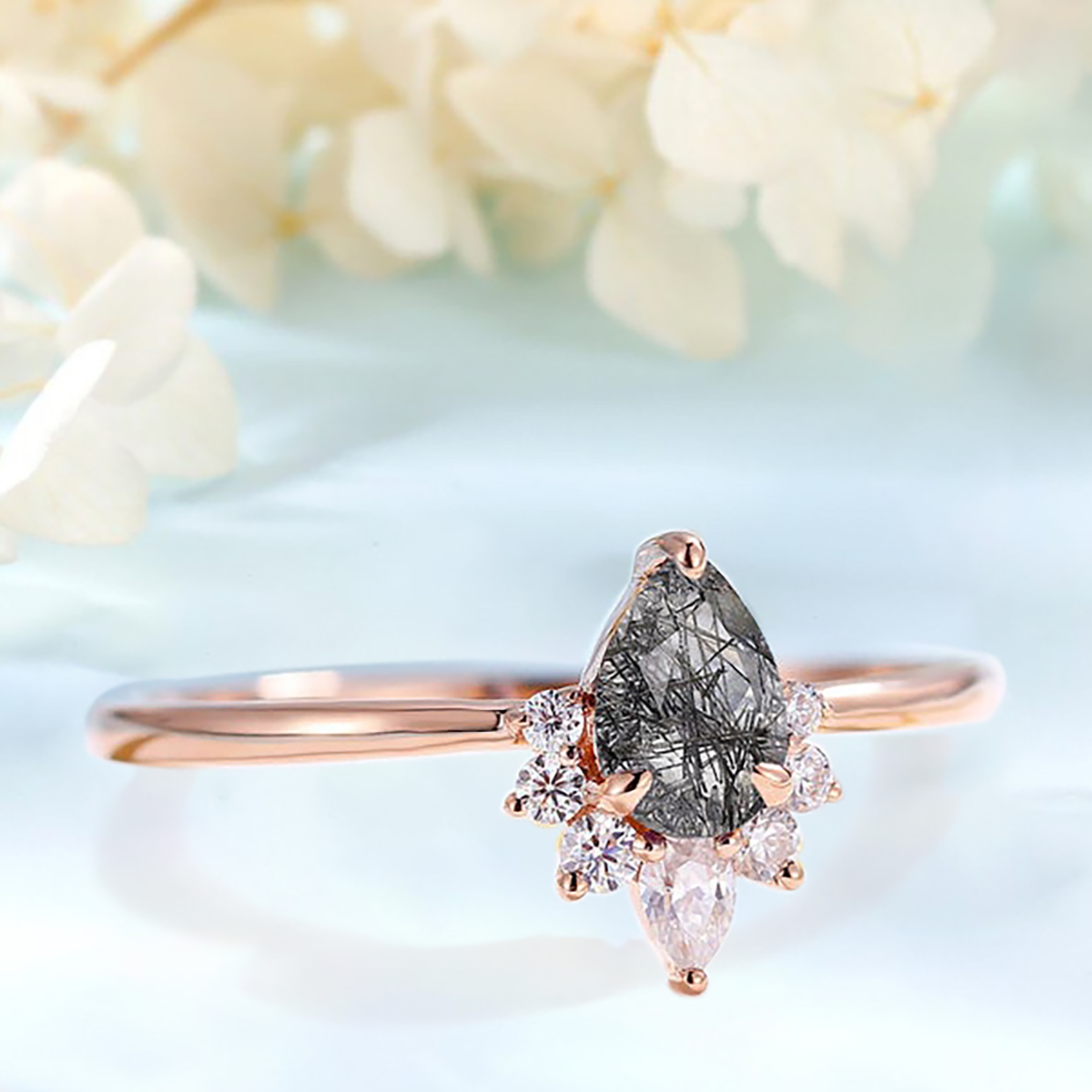 Black Rutilated Quartz ring Sirius