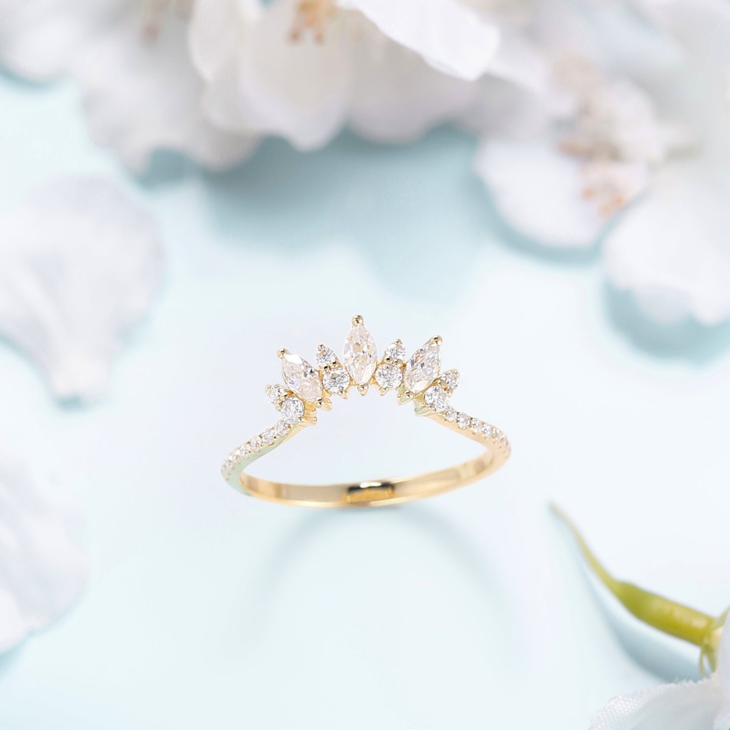 unique Moissanite band with a white zircon