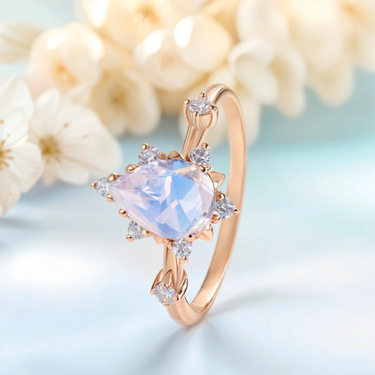 Moonstone & White Zircon engagement ring