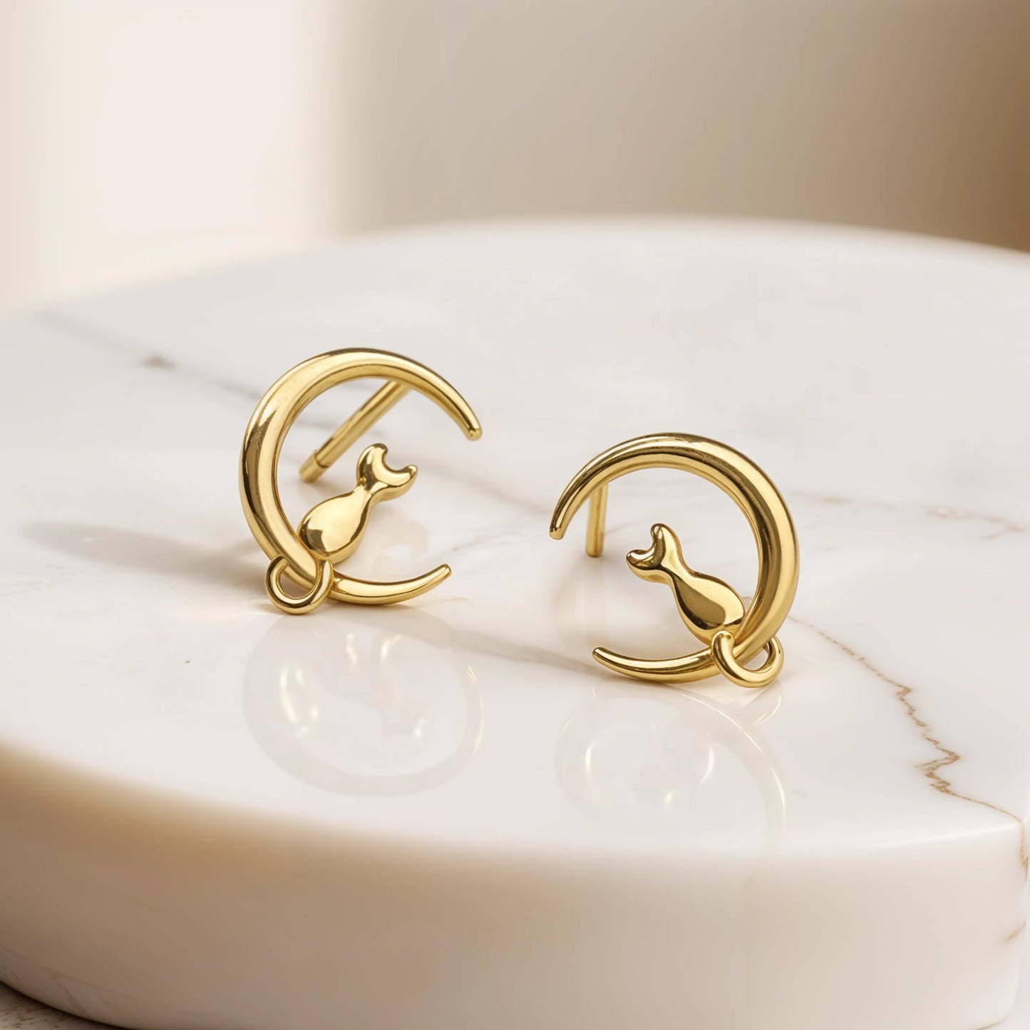 Cat & Moon stud earrings