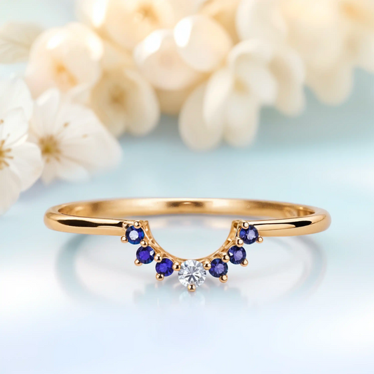 Blue Cubic Zirconia engagement ring made plated with gold gold