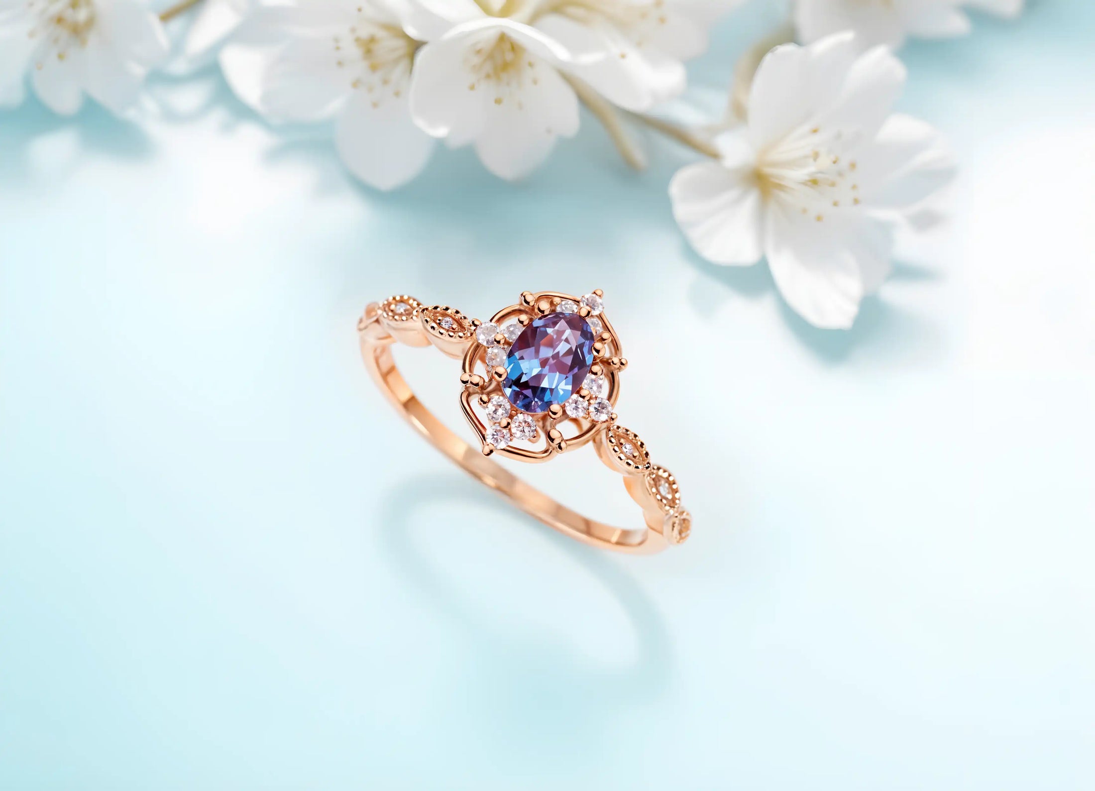 Wedding ring  with alexandrite called June