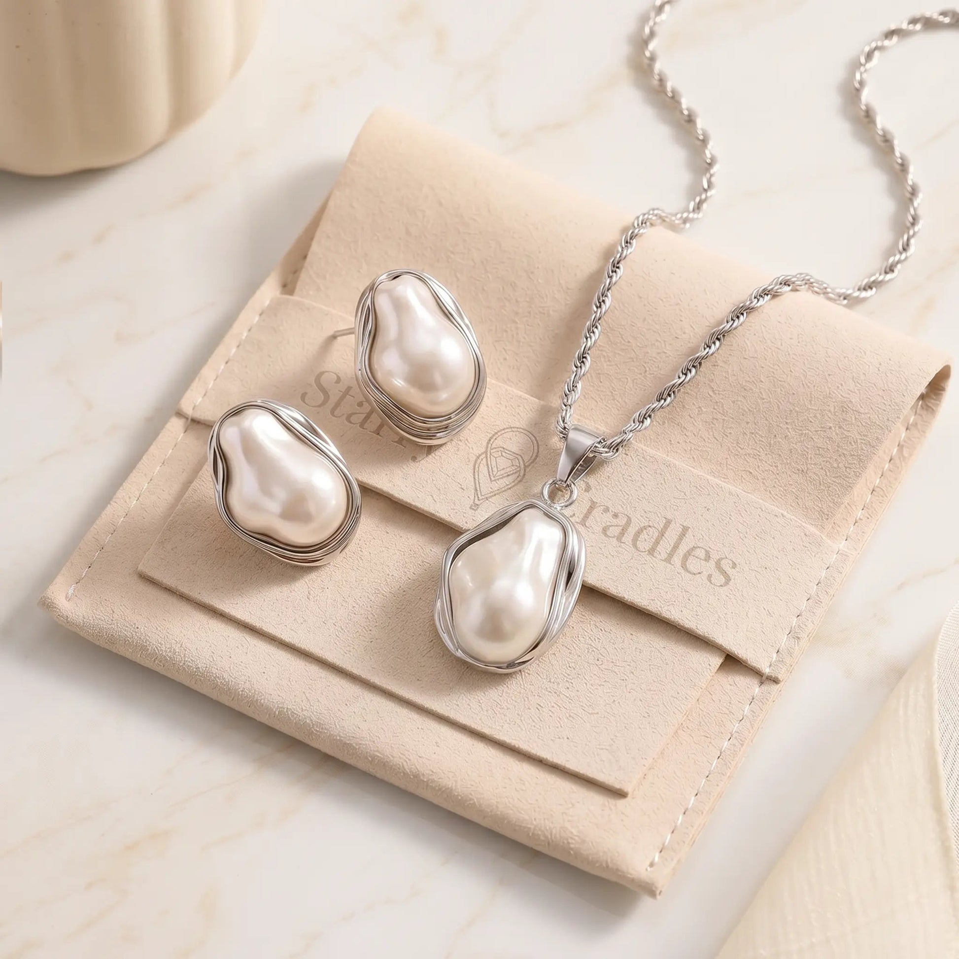 Baroque Pearl Earrings & Necklace Set   Earrings Starry Cradles