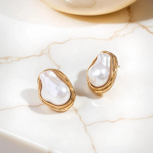 Big pearl set  18K Yellow Gold Earrings Starry Cradles 99.00