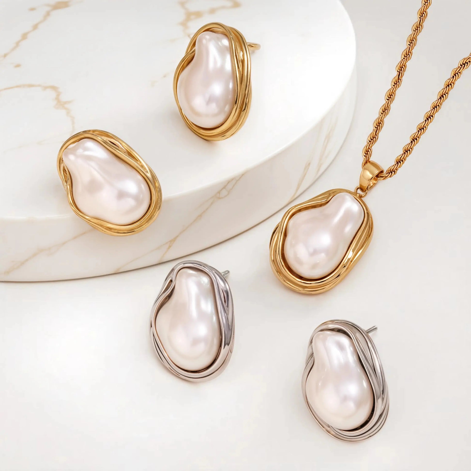 Baroque Pearl Earrings Necklace Jewellery Set Summer's