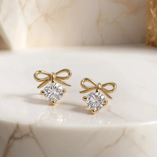 Bow stud earrings  18K-Yellow-Gold Earrings Starry Cradles 55.00