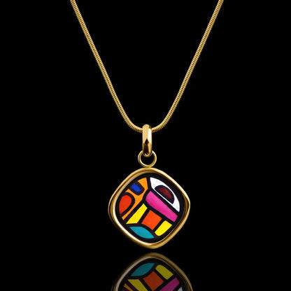 Yellow gold necklace with the painting of Friedensreich Hundertwasser's "Spanish Nights" 
