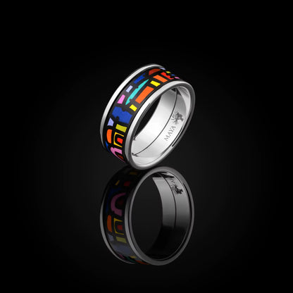 White gold ring with the painting of Friedensreich Hundertwasser's "Spanish Nights"