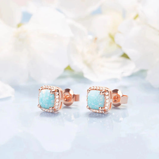 Green Opal square studs