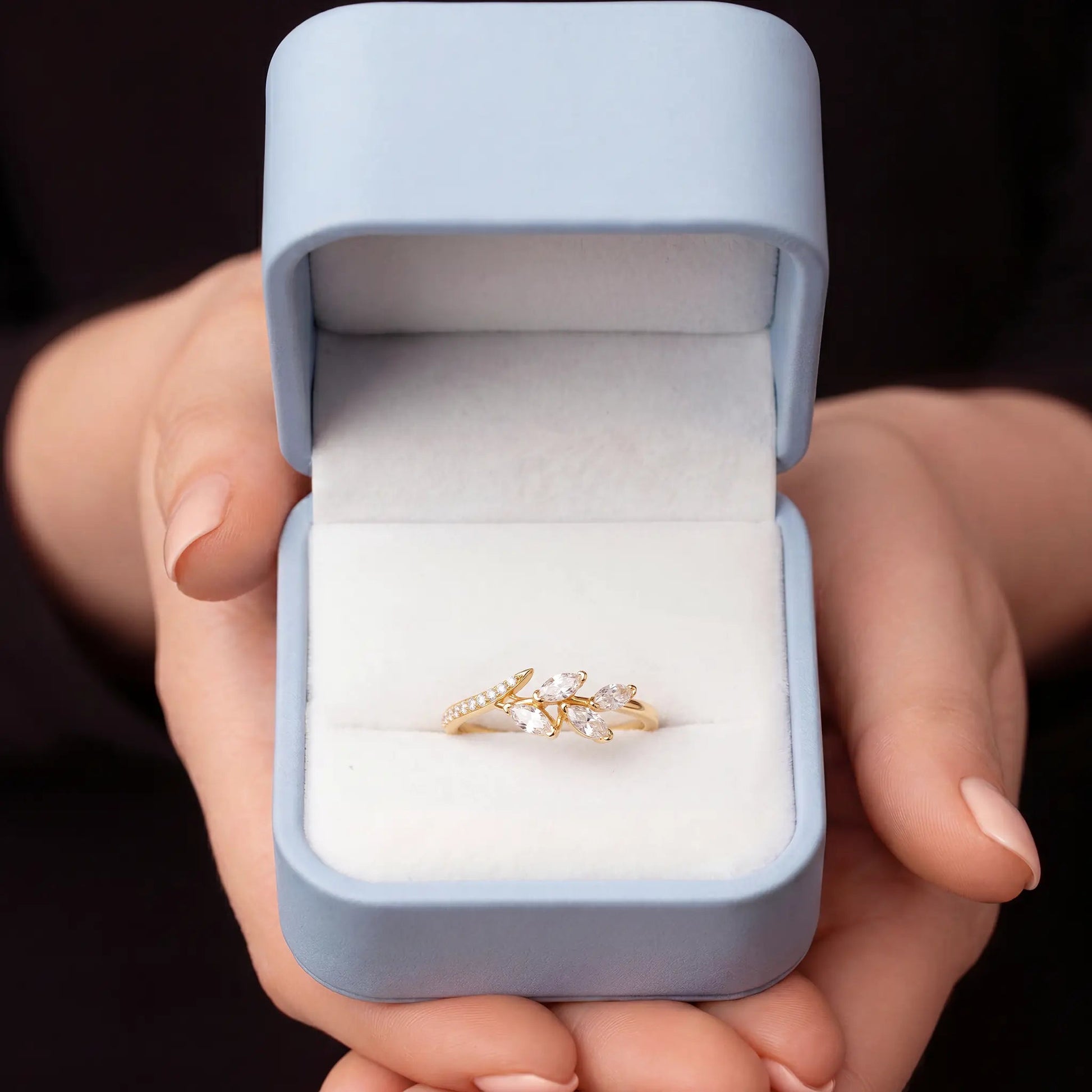 Moissanite Leaf Ring | Rose gold wedding band | Handmade woman's
