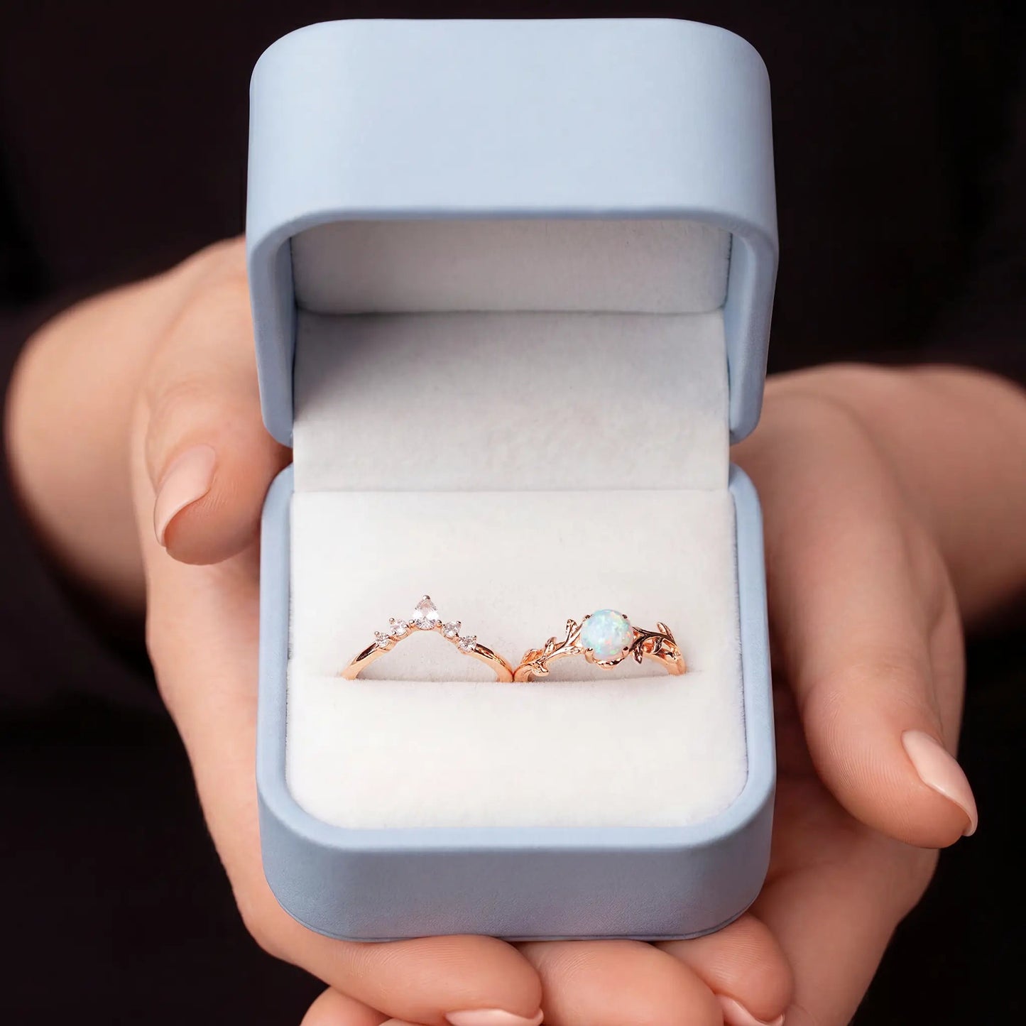 LOTUS SET — Opal & Topaz   Rings Starry Cradles