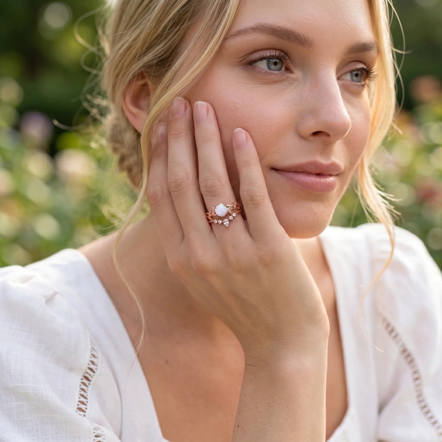 LOTUS SET — Opal & Topaz   Rings Starry Cradles
