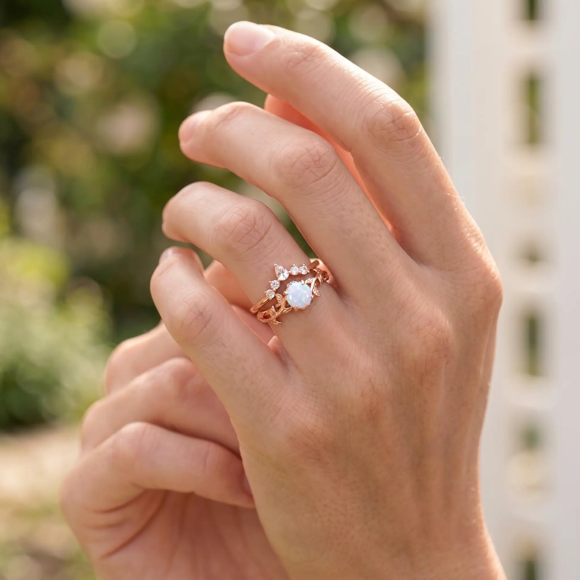 LOTUS SET — Opal & Topaz   Rings Starry Cradles