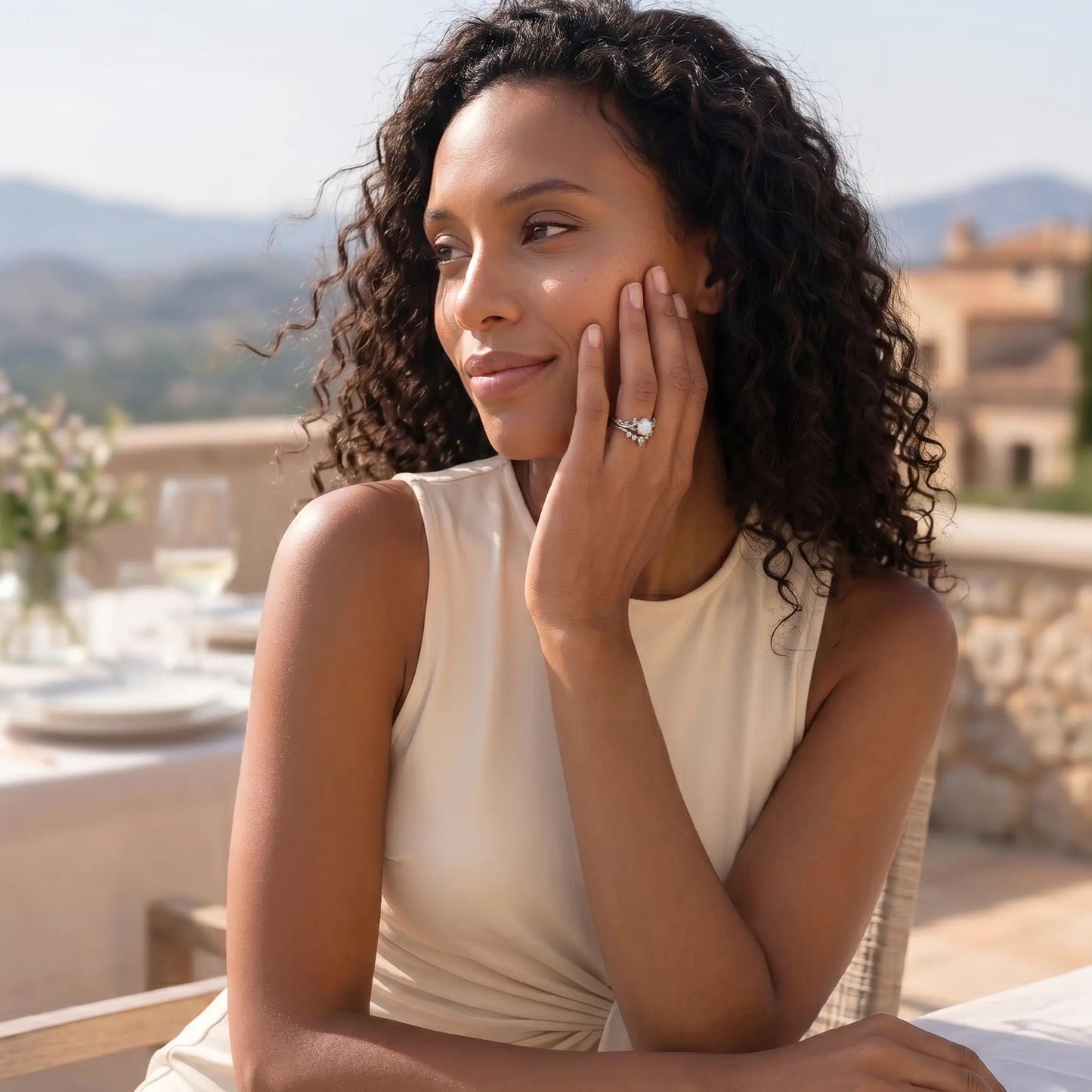 LOTUS SET — Opal & Topaz   Rings Starry Cradles