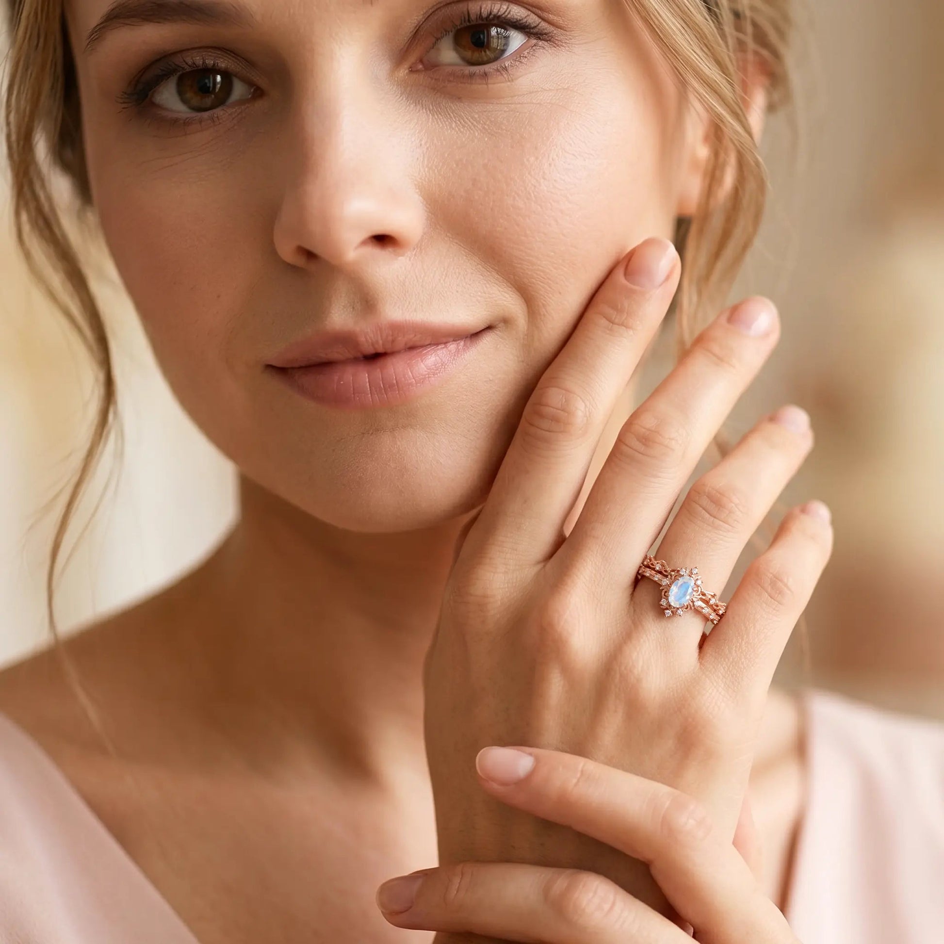 LUNARA SET — Moonstone & Moissanite   Rings Starry Cradles
