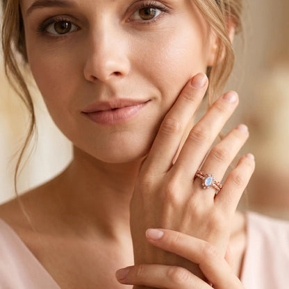 LUNARA SET — Moonstone & Moissanite   Rings Starry Cradles
