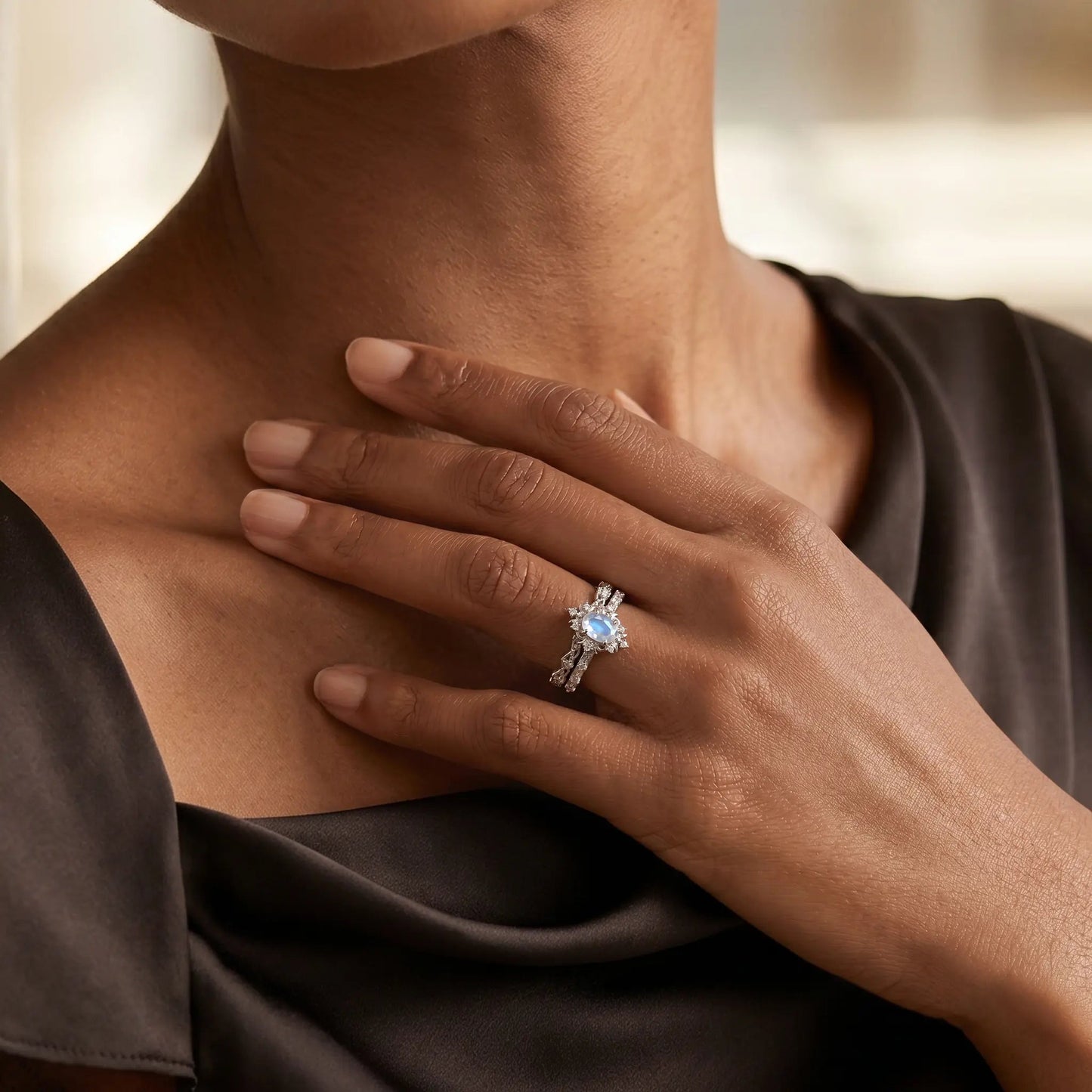 LUNARA SET — Moonstone & Moissanite   Rings Starry Cradles