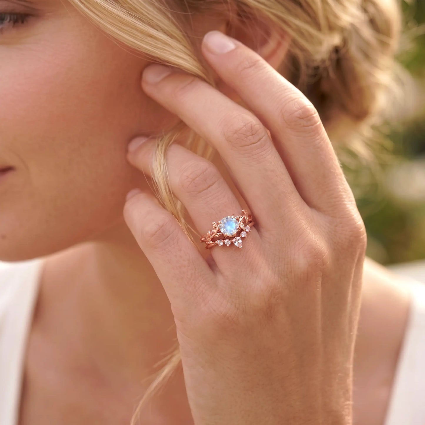 MAGNOLIA SET — Moonstone & Topaz   Rings Starry Cradles