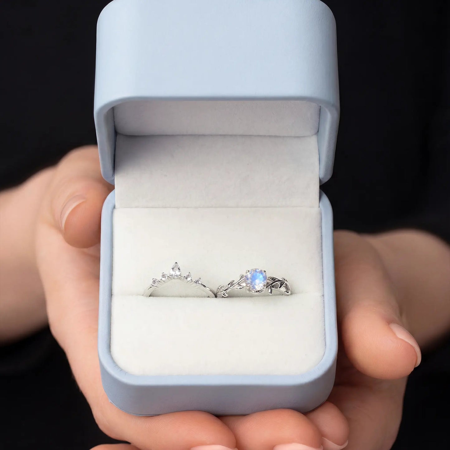 MAGNOLIA SET — Moonstone & Topaz   Rings Starry Cradles