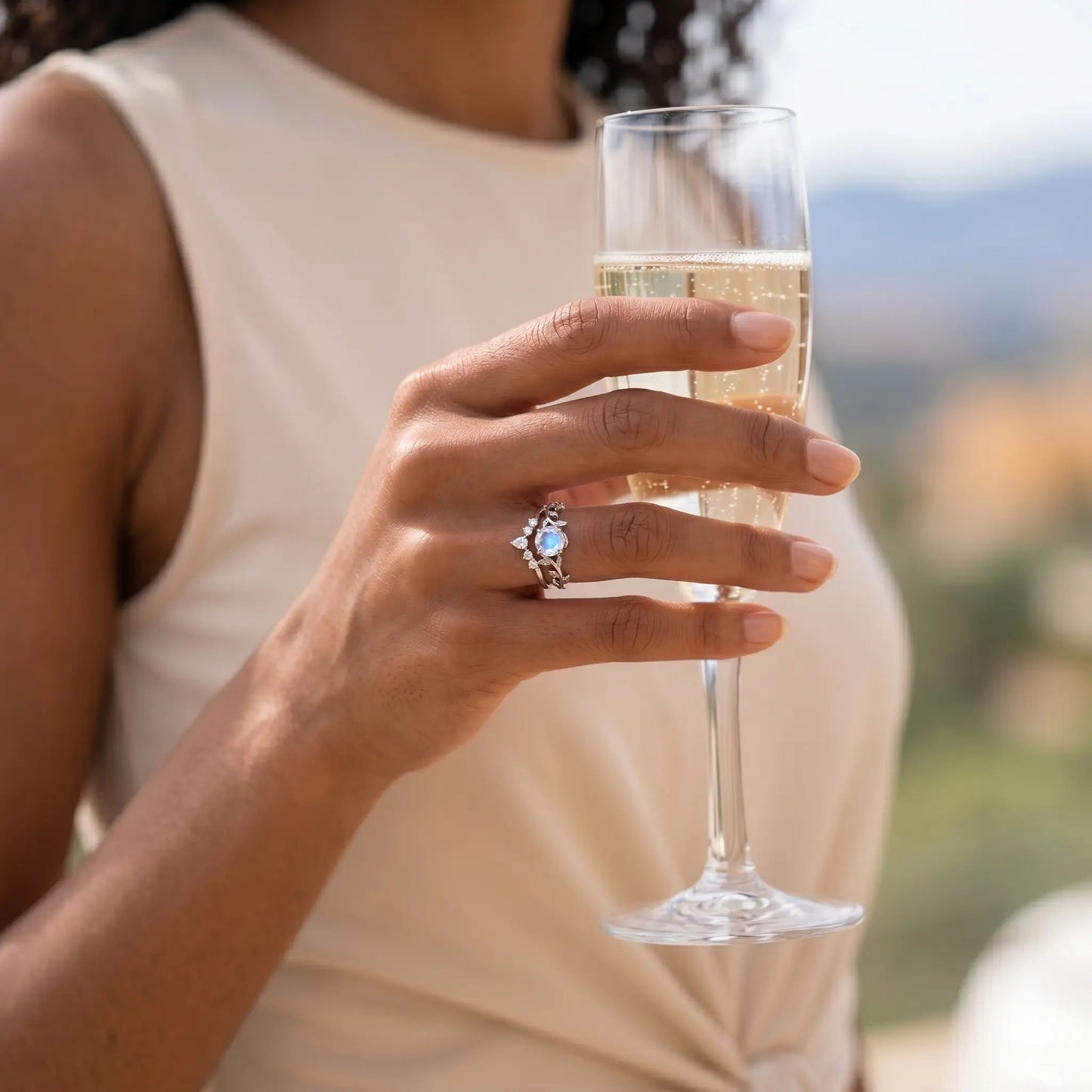 MAGNOLIA SET — Moonstone & Topaz   Rings Starry Cradles
