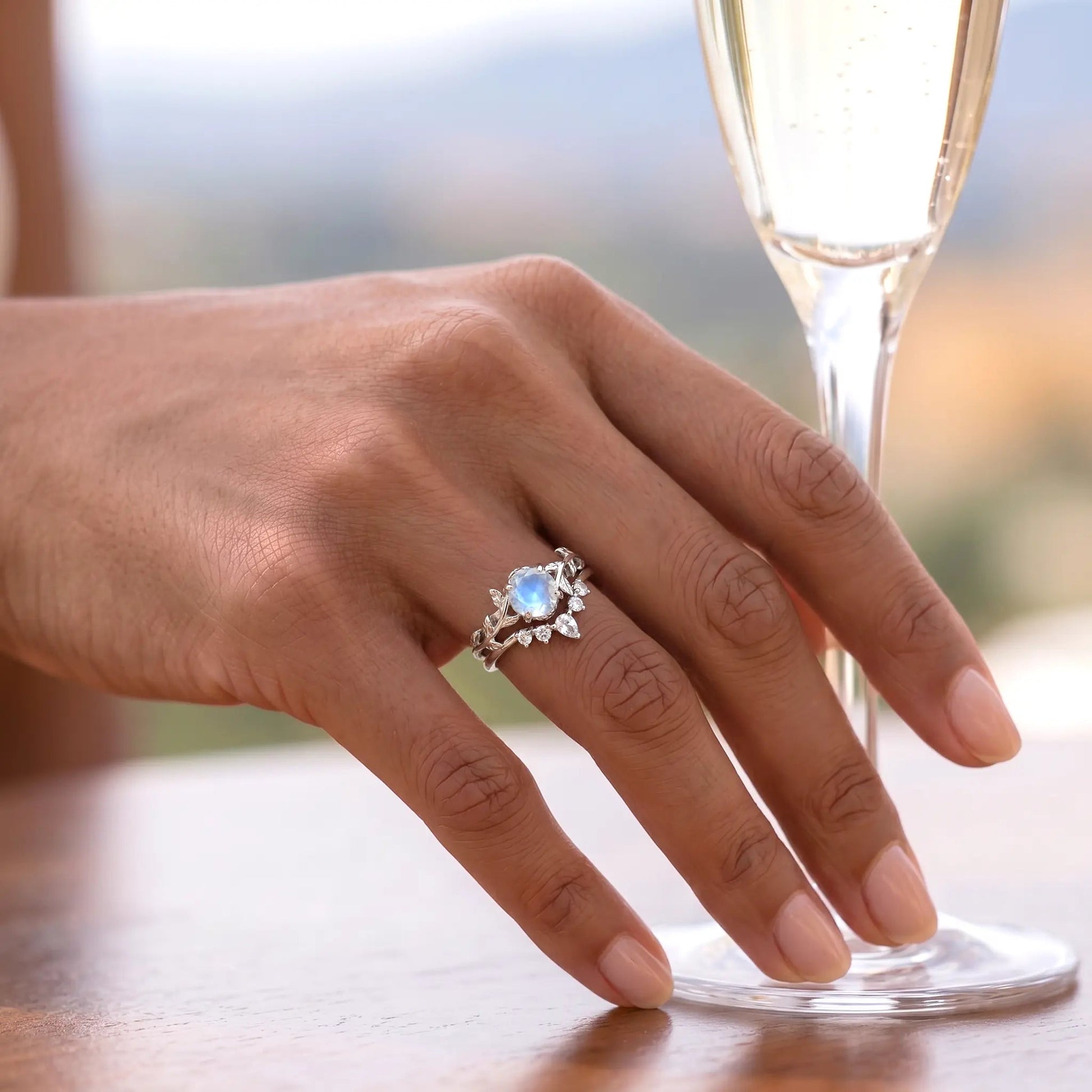 MAGNOLIA SET — Moonstone & Topaz   Rings Starry Cradles