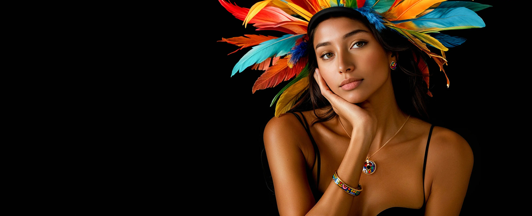 Maya girl in a collection of maya jewelry
