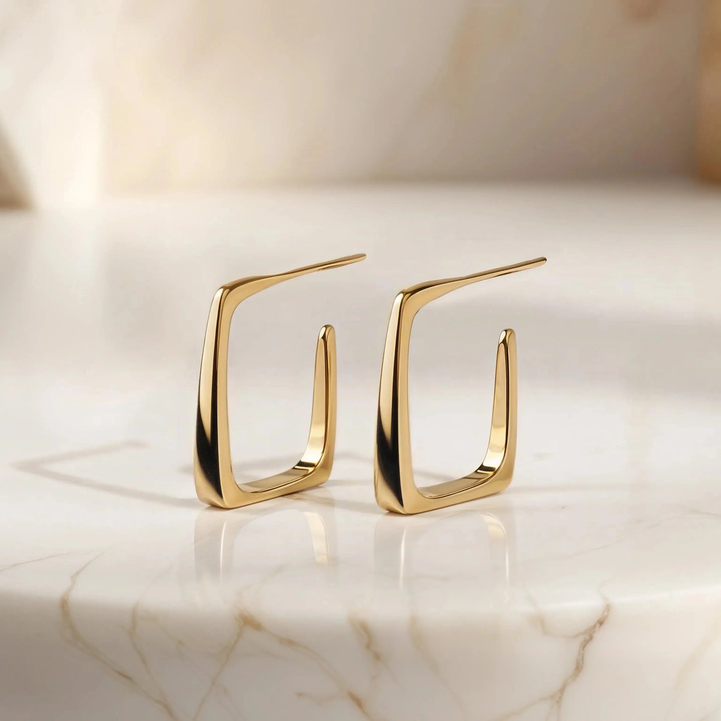 Minimalist hoop earrings  18K-Yellow-Gold Earrings Starry Cradles 67.00
