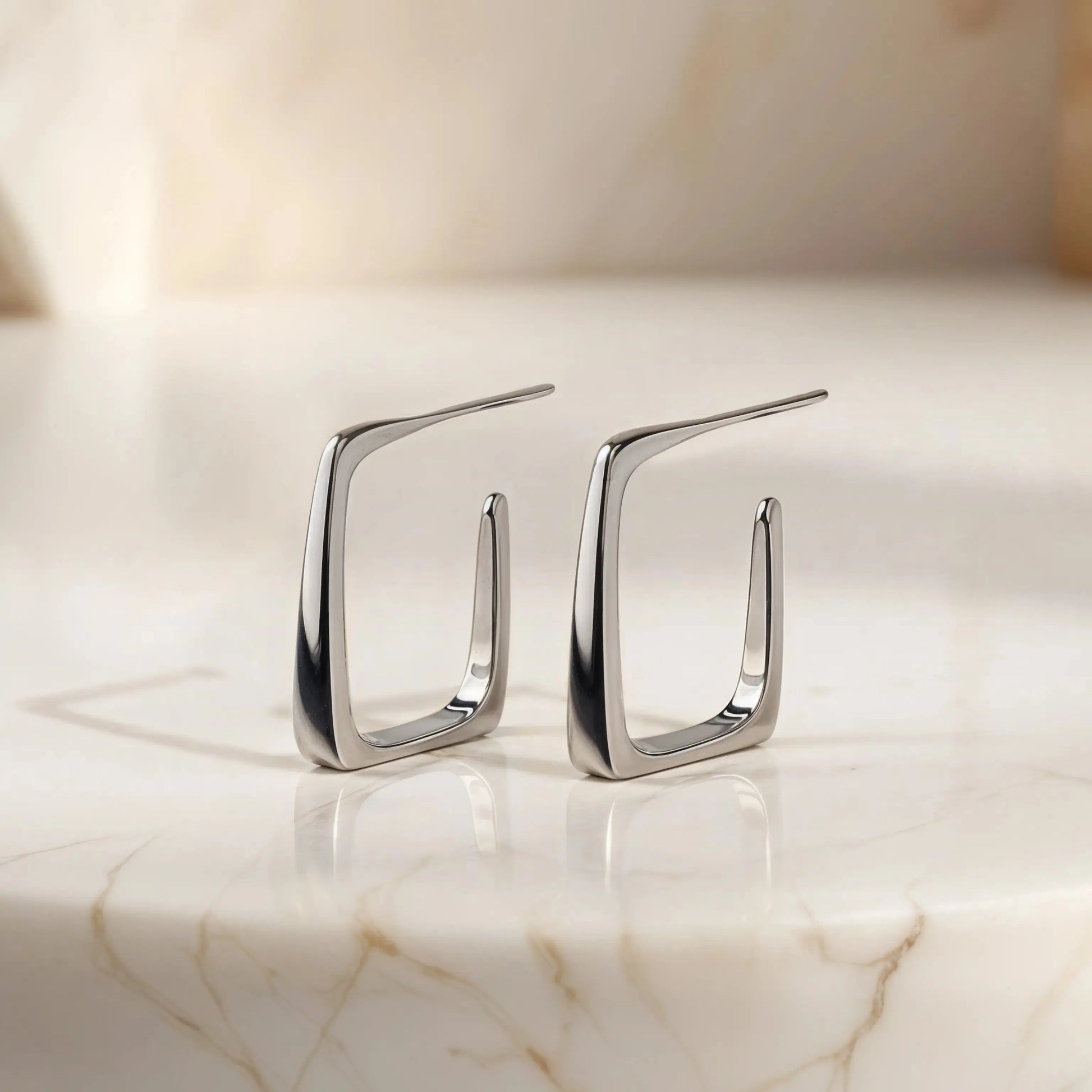 Minimalist hoop earrings  18K-White-Gold Earrings Starry Cradles 67.00
