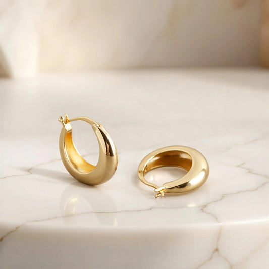 Minimalist hoop earrings  18K-Yellow-Gold Earrings Starry Cradles 75.00