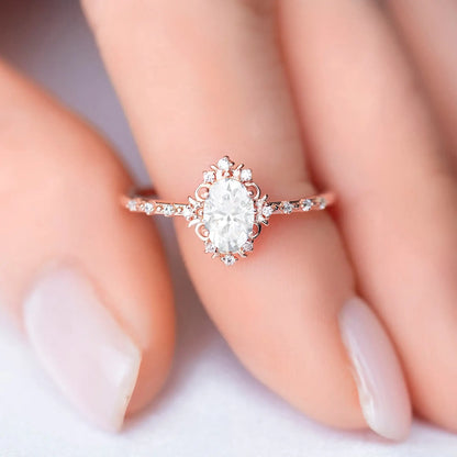 Vintage Moissanite ring set on a woman's finger